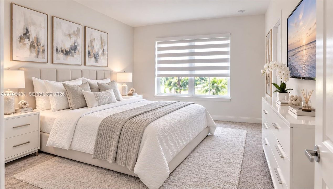 Interior space featuring wall-to-wall carpeting, neutral-tone wall finishes, and a single-panel interior door with brushed metal hardware