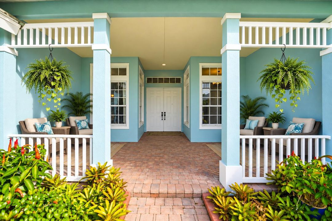 Symmetrical Aqua Coastal Porch Retreat