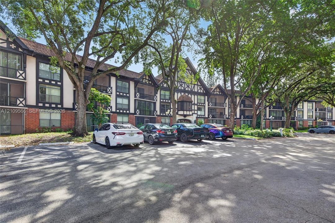 Building facade and parking