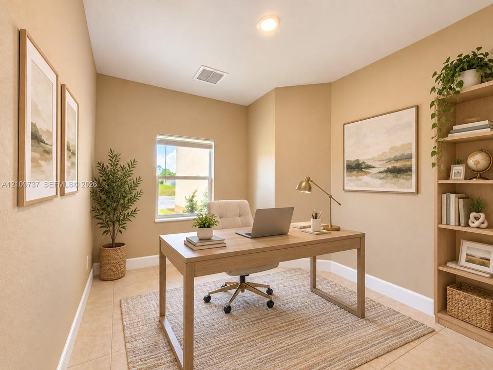 Interior room featuring neutral-toned walls, tile flooring, and a recessed ceiling light