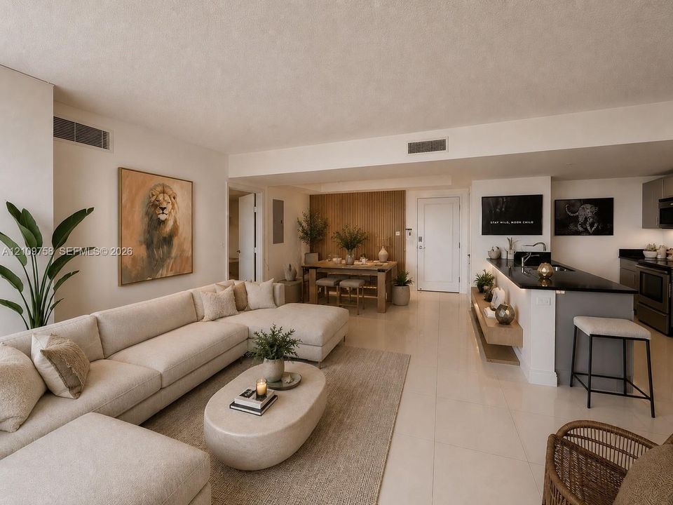 Living Room - AI conceptual rendering shown for design inspiration only; actual property condition and finishes may vary.