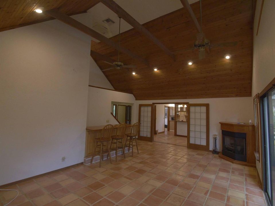 Great Room French doors & Fireplace