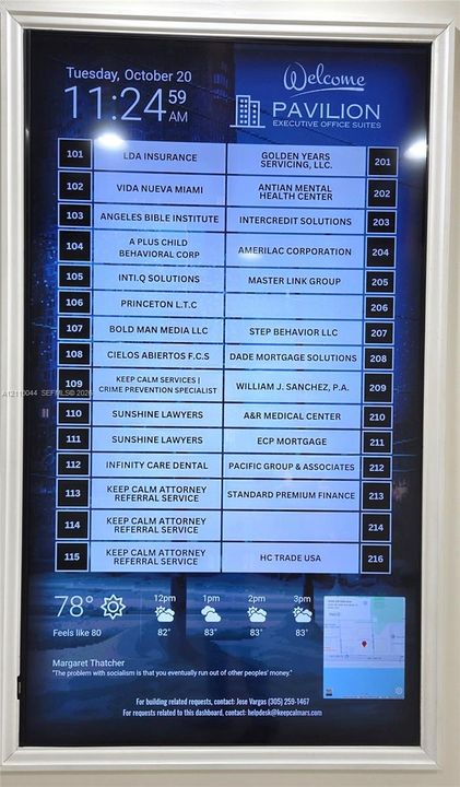 Commercial Directory. Listing the occupants and unit designations within the property