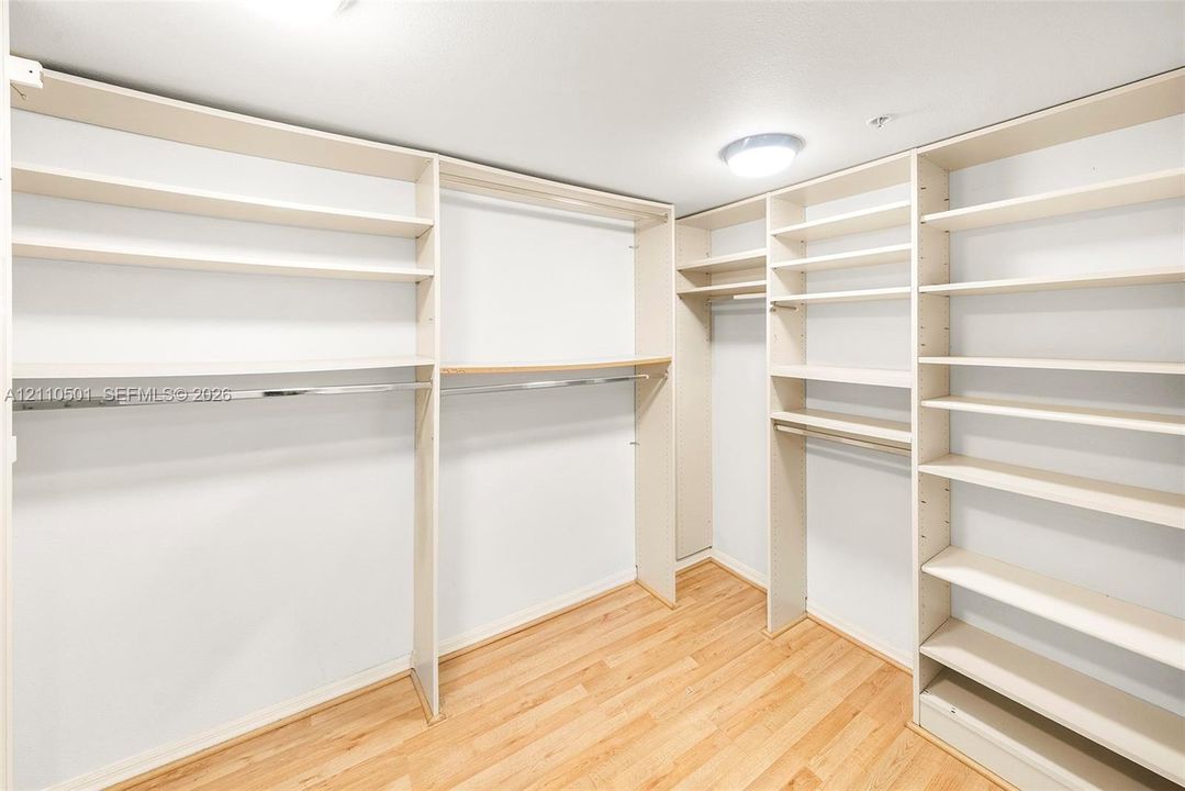 Primary Bedroom Walk-in closet featuring built-in shelving