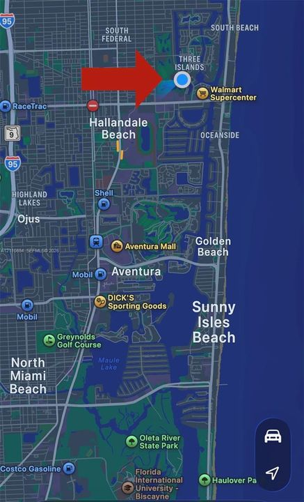 Geographic Map. Identifying the location of the property within the Hallandale Beach area