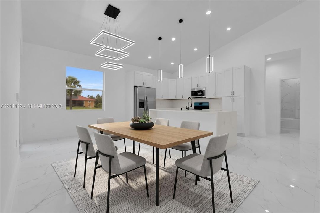 Virtually Staged: dining area shown with a dining table.