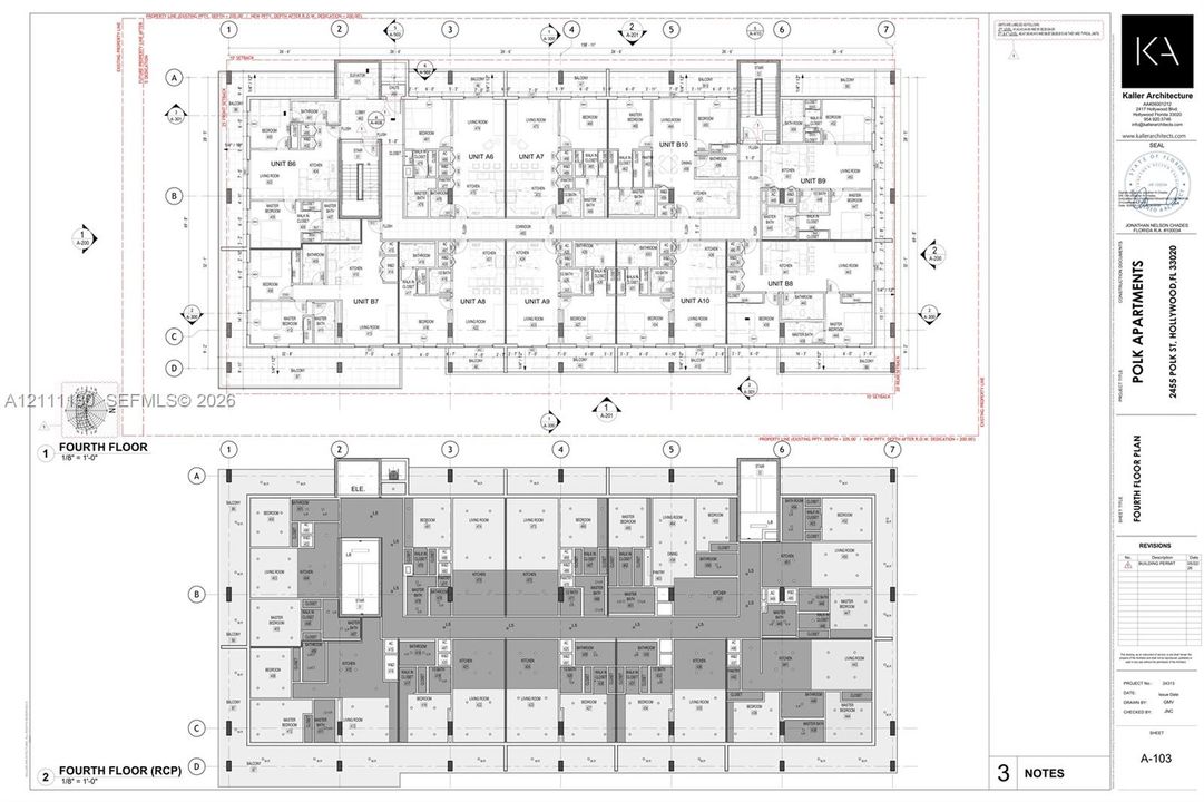 Architectural Blueprint. Illustrating the fourth floor plan and reflected ceiling plan for the property