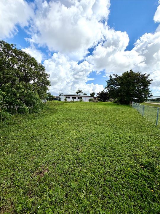Expansive open lot featuring mature trees, peripheral greenery, and chain-link perimeter fencing