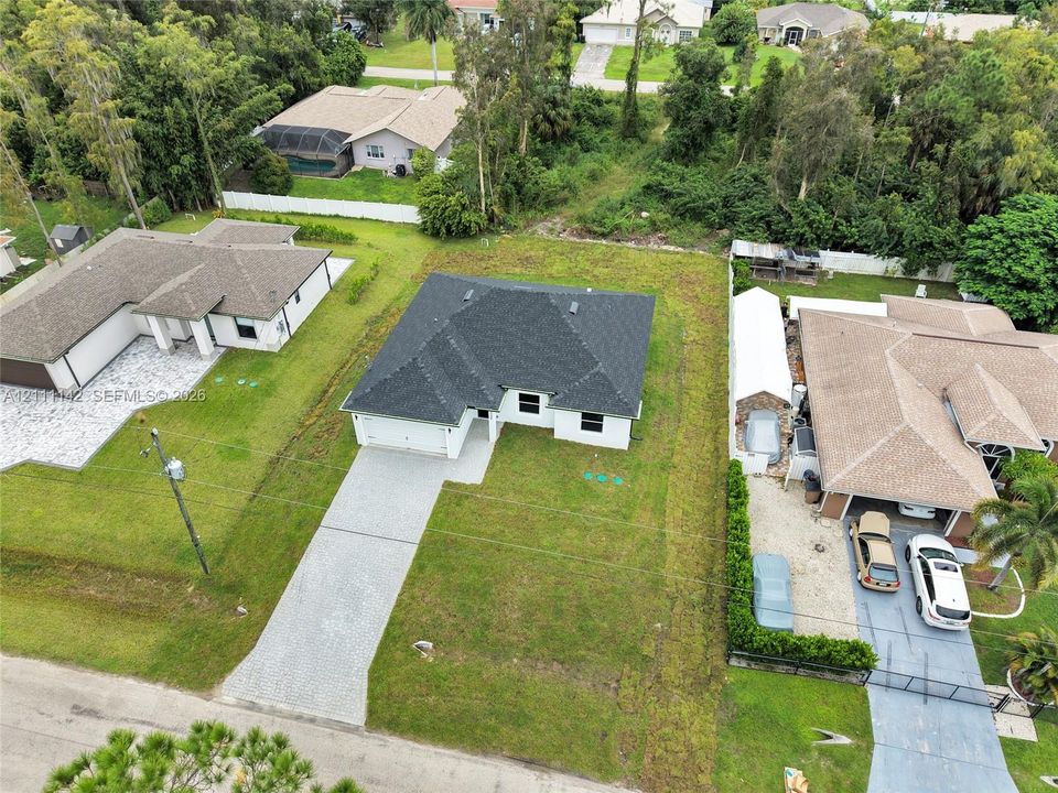 Aerial view of the home and lot.