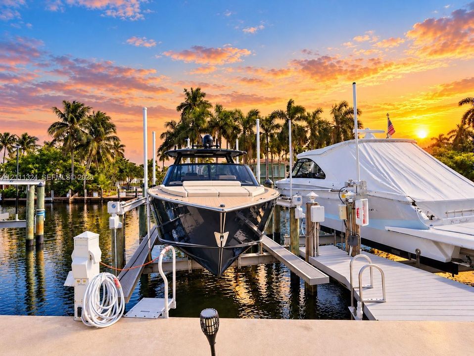 Private deep-water dock featuring multiple motorized boat lifts and integrated piling systems- '42 FT
