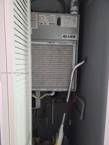 Allied air handler unit with accessible filter housing and louvered closet door