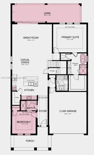 1st Floor Plan- Additional Highlights Include: impact windows, tray ceiling pkg, shower at bath four, pocket sliding door at great room, 8' interior doors, and single pocket door at secondary bedroom to bath four.
