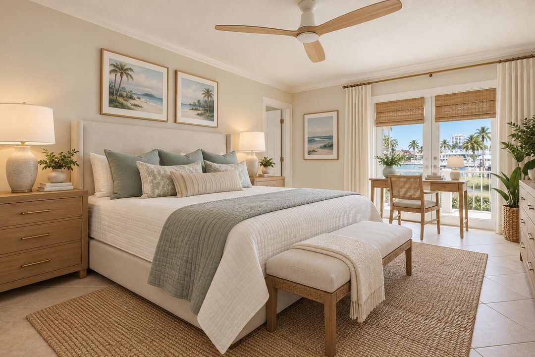 Serene Coastal Bedroom with Marina Views