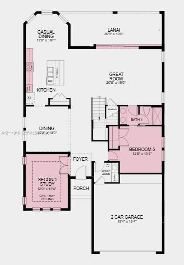 1st Floor Plan- Additional Highlights Include: shower in place of tub at bath 4, pocket slider at great room, outdoor kitchen rough-in, deluxe primary shower and garden tub, and whole house impact windows.