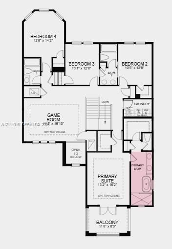 2nd Floor Plan- Additional Highlights Include: shower in place of tub at bath 4, pocket slider at great room, outdoor kitchen rough-in, deluxe primary shower and garden tub, and whole house impact windows.