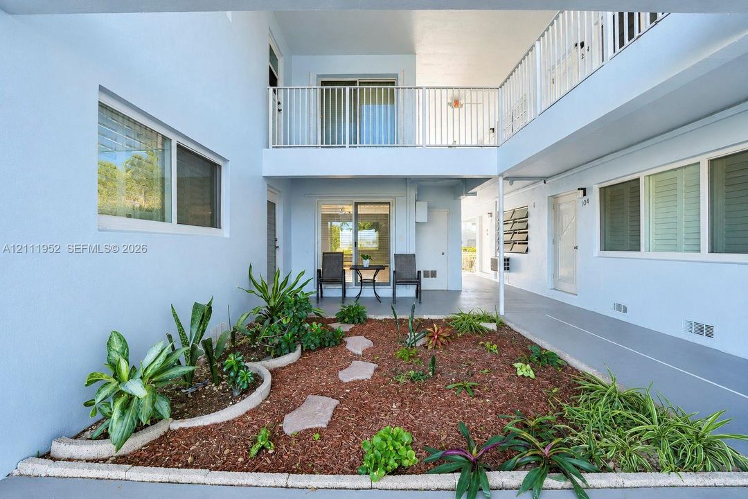 View from unit is a peaceful garden.
