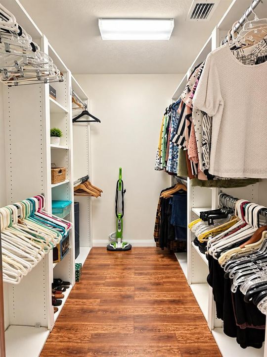 Organized Walk-In Closet with Green Vacu