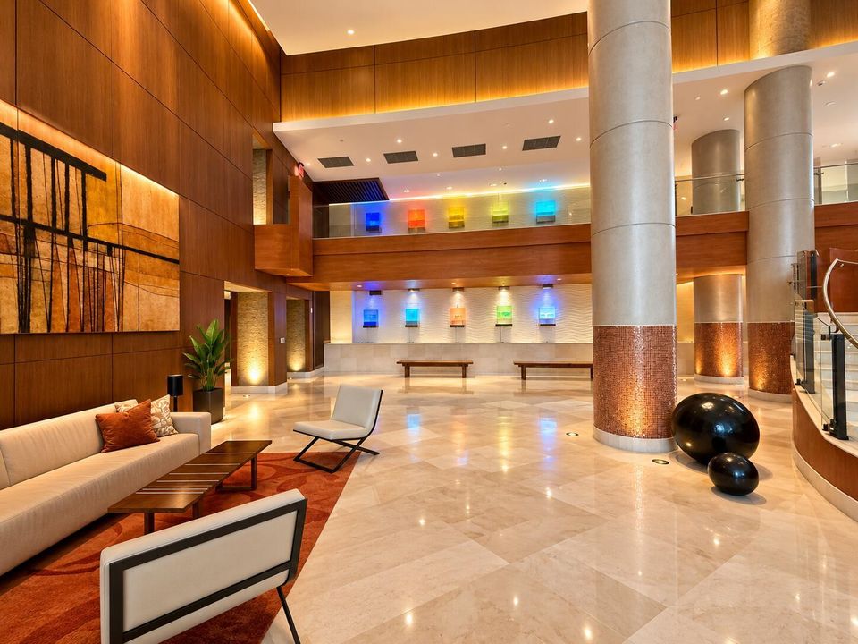 Lobby with Colorful Light Art