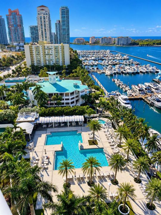 Waterfront Resort Pool and Marina Aerial