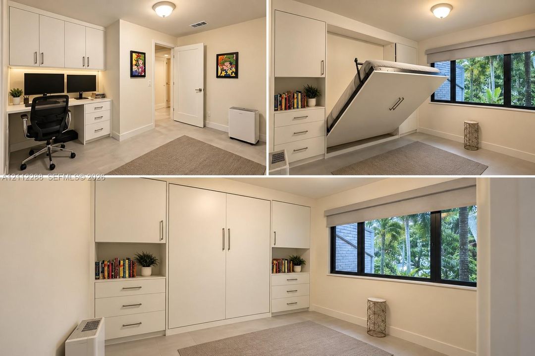 Property Specification, Interior Documentation. Depicting the multipurpose area of the property featuring a workstation and retractable furniture unit