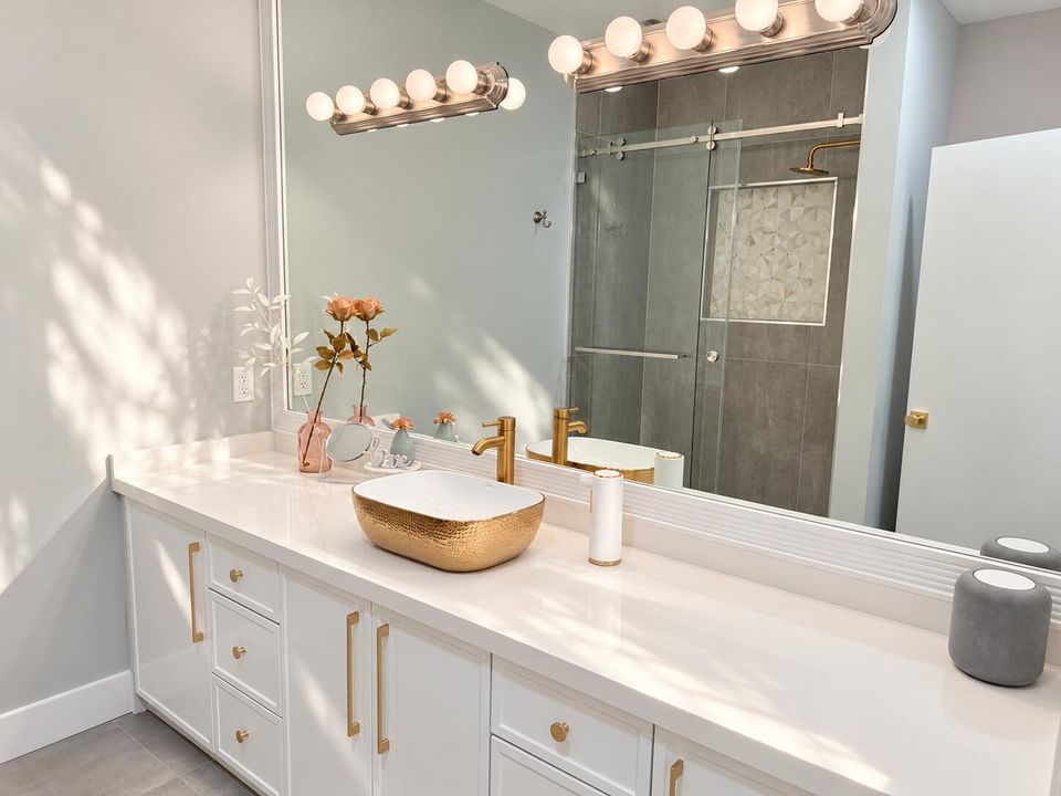 Bright Modern Bathroom Vanity with Gold