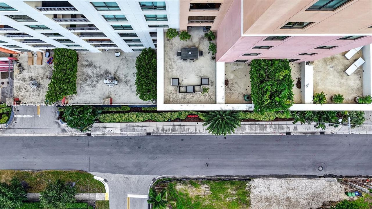 Aerial view of the 2 huge balcony spaces for the unit