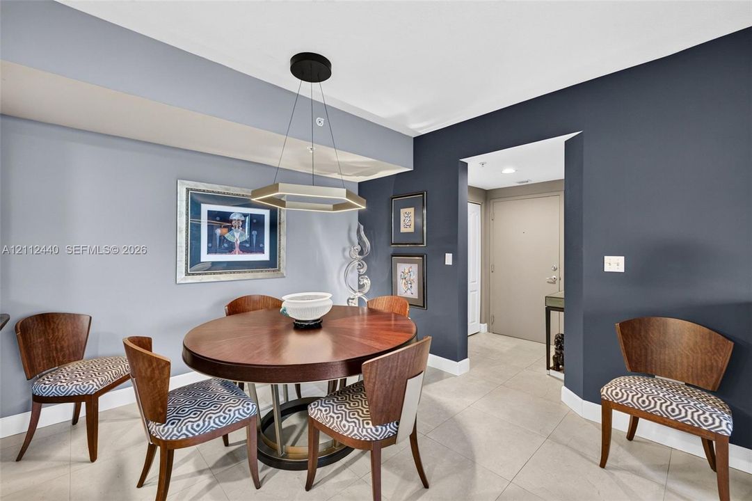 Porcelain tile flooring, and contrasting dual-tone painted wall surfaces