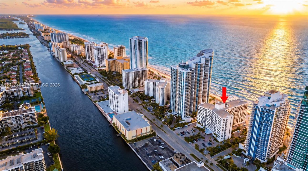 High-rise residential building featuring a coastal location with direct oceanfront positioning