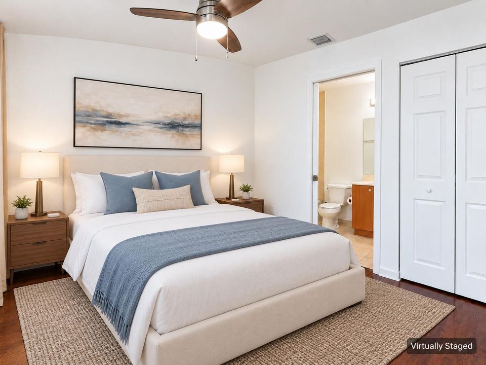 Virtually staged reverse-view guest bedr