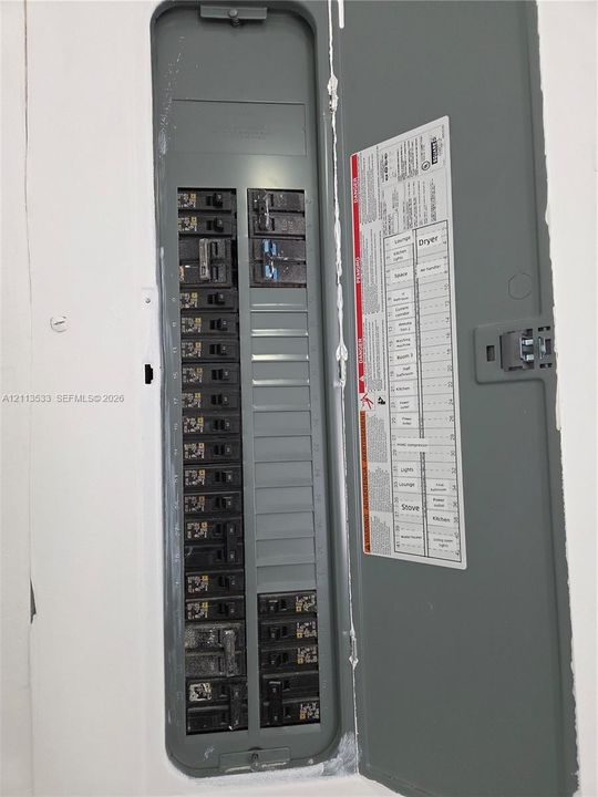 Electrical breaker panel featuring a multi-circuit layout with clearly labeled directory