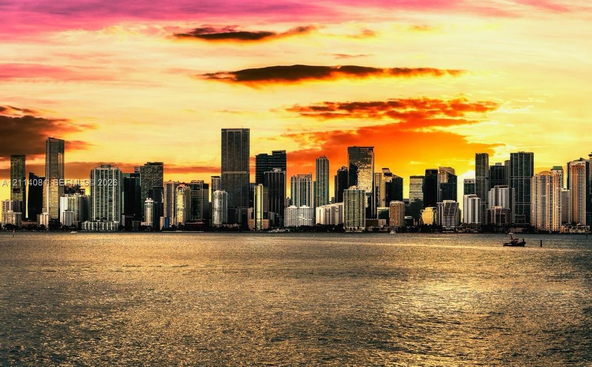 Panoramic urban skyline featuring high-rise architecture and expansive waterfront exposure