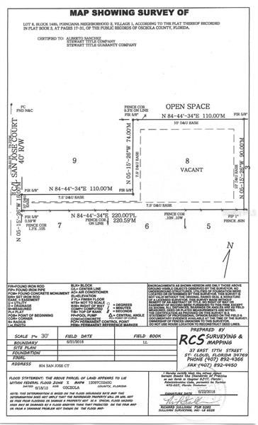 THE LOT HAS THE SURVEY MAP MARKING THE 11,660 SQ. FT. TOTAL.THE  SURVEY PLAN  WAS PREPARED ON  JUNE 2018 FOR THIS SALE.
