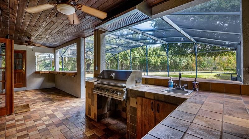 Summer kitchen with cedar wood ceilings