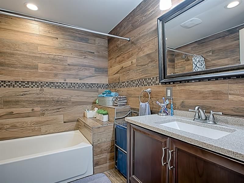 Newly Remodeled Full Bathroom w/Wood Look Ceramic Tile