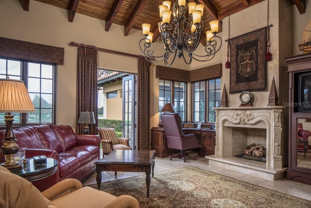 One of two detached guest homes on property, the western cabana features a gas fireplace, full bath with shower and morning bar.