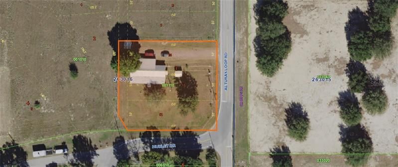 Aerial view of the property located at the corner of Alturas Loop Rd and Hurley Dr. in Bartow, FL