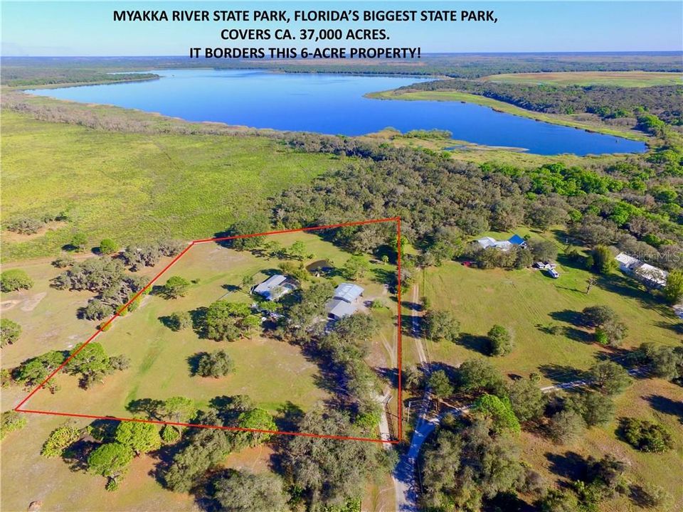 Aerial, showing subject property and the state park.