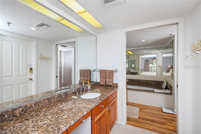 Master Bath has a separate vanity area just outside of the bath itself