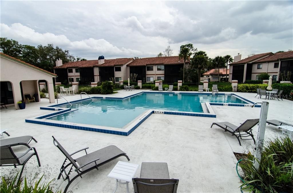 lots of lounging area around pool