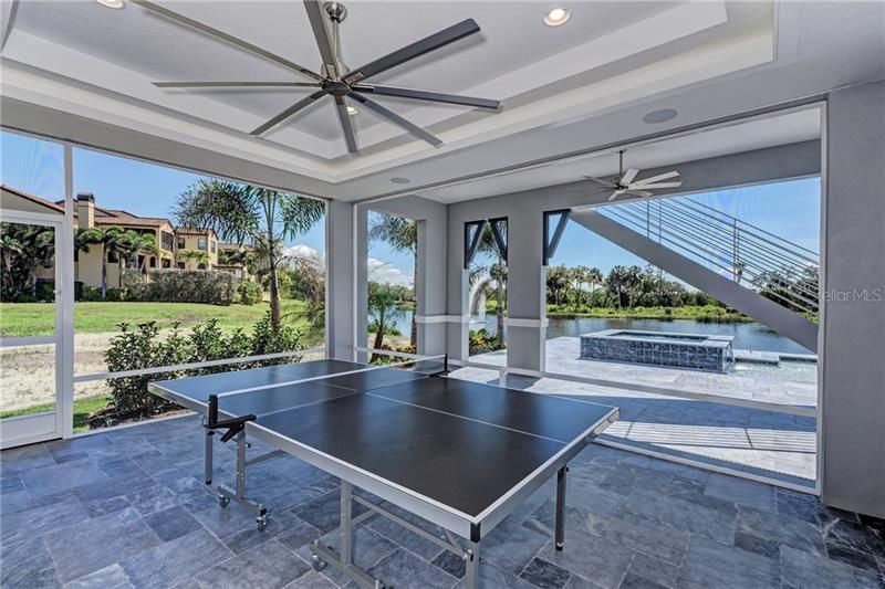 Ping-pong table in screened-in lanai