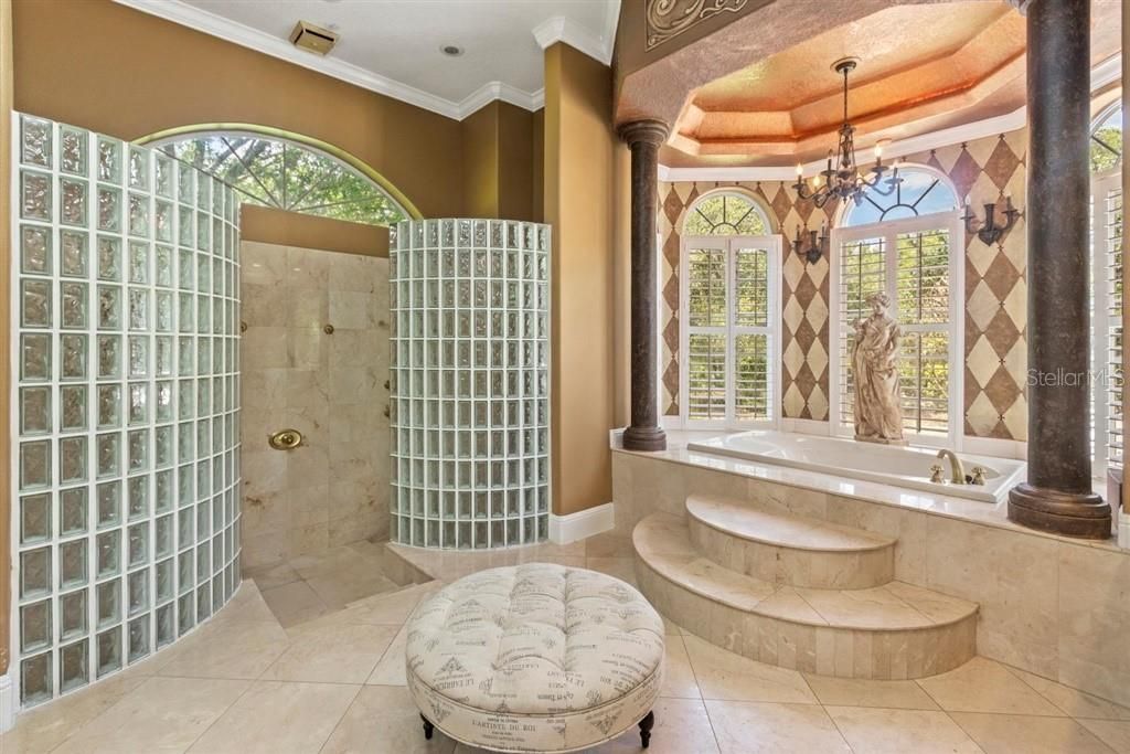 Master Bath Separate His & Her Showers & Spa Jacuzzi, Marble Floors