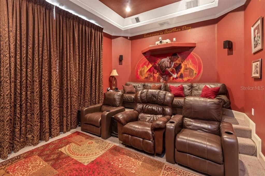 Theater Room with French Door to Pool