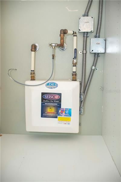 Space saving and efficient tankless water heater.