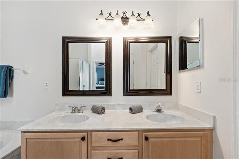 Newer Double Sink Vanity, Mirrors and Lighting.