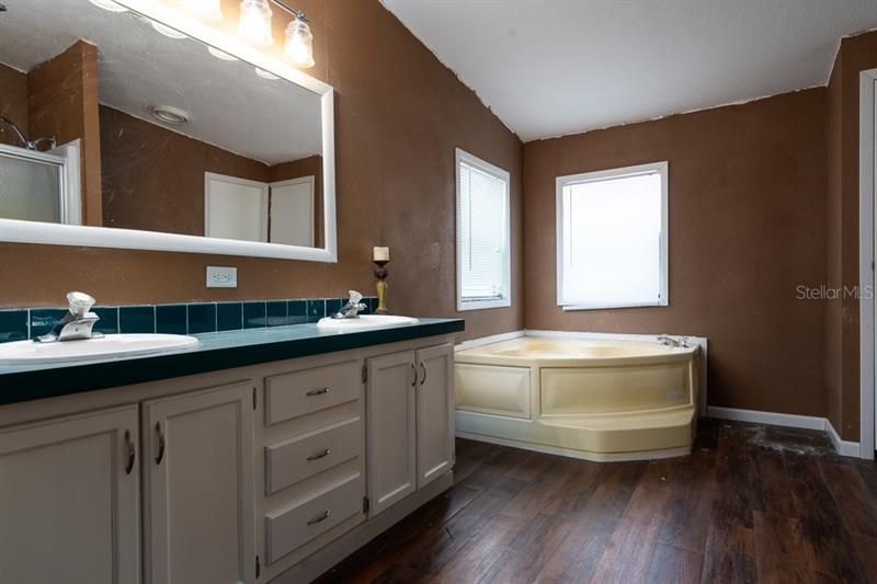 Master bath with garden tub. Step-in shower at immediate right.
