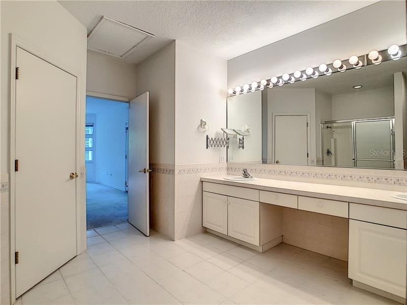 Dual sinks with expansive counter area. Large walk-in closet. Light and bright!