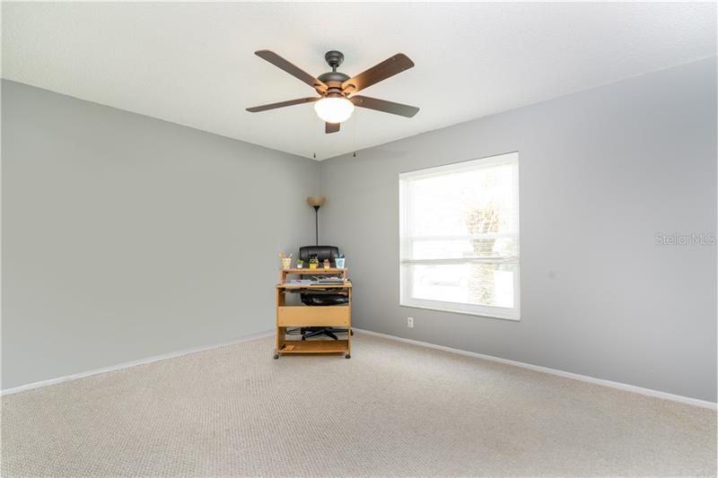 Huge Guest Bedroom with clean carpet, updated ceiling fan, & more natural light