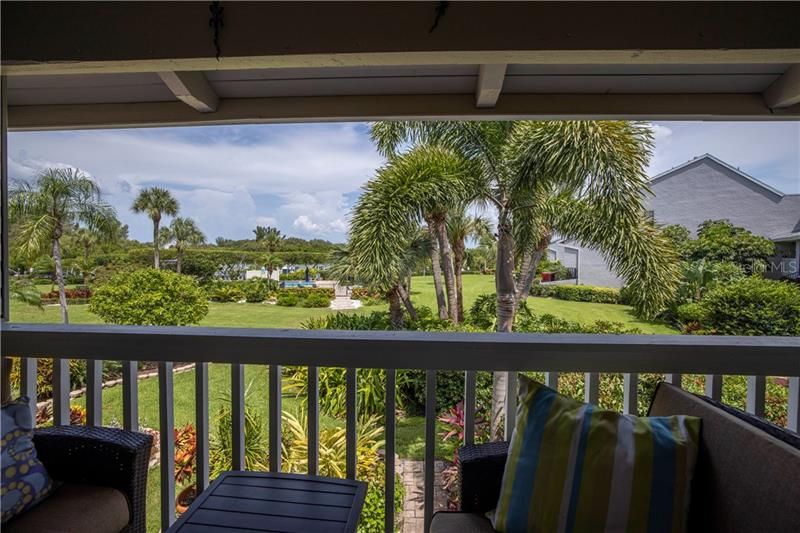 Balcony off the living room with water view