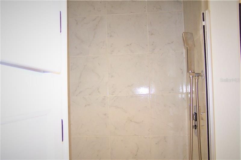 Shower in master bath have lighted water fall shower head