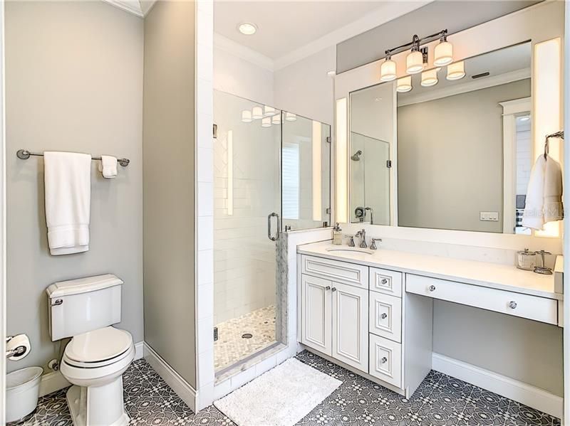 BATHROOM ATTACHED TO THE 2ND UPSTAIRS BEDROOM, SO PRETTY WITH ITS CUSTOM TILE FLOORING.